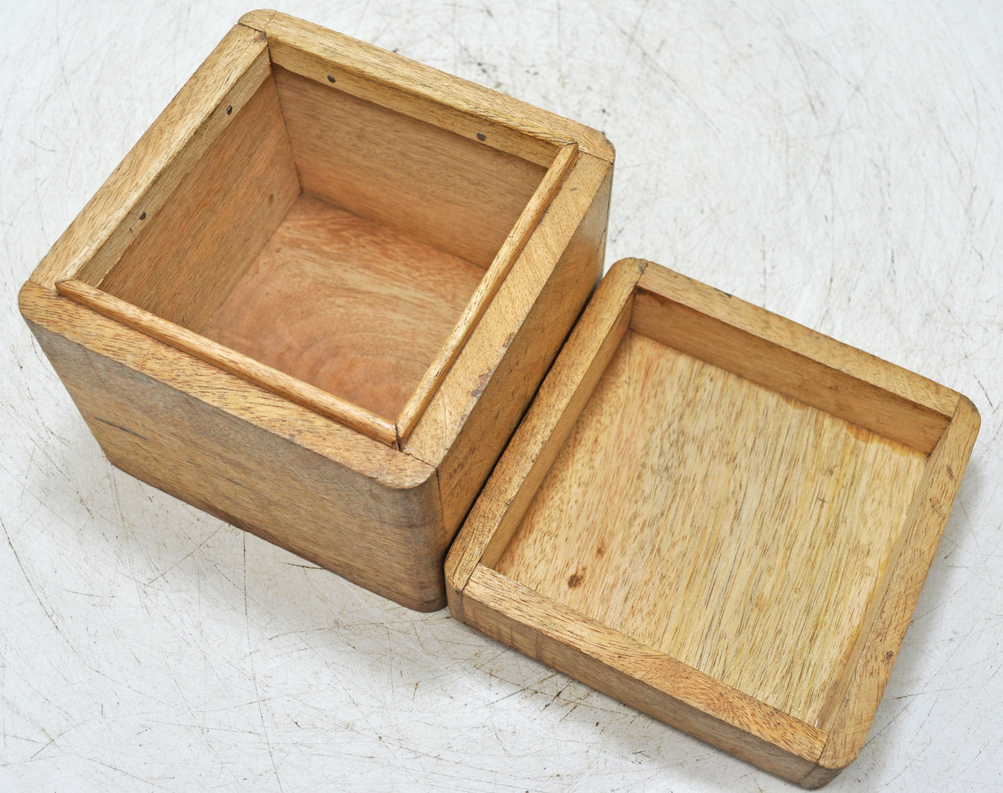 Vintage Wooden Small Square Storage Box Original Old Hand Crafted