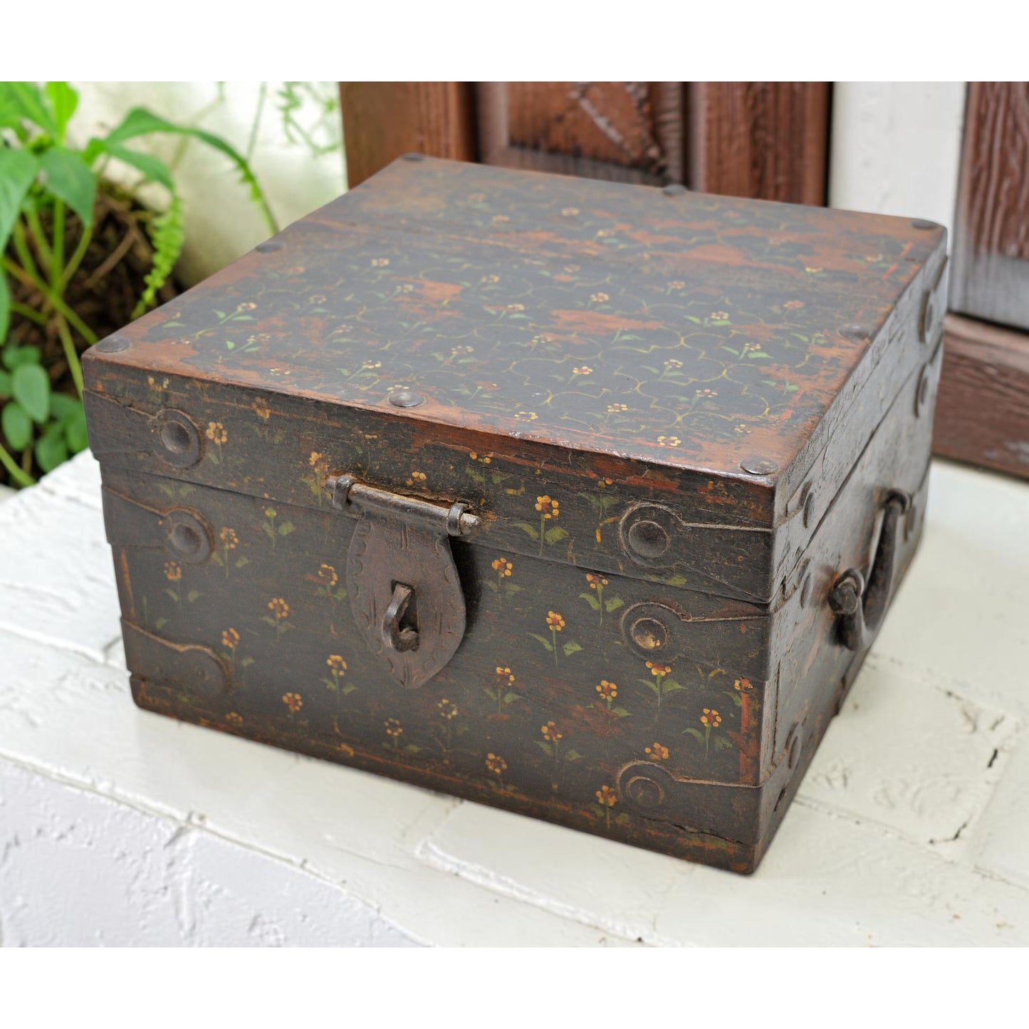 Vintage Wooden Square Storage Chest Box Original Old Hand Crafted Painted