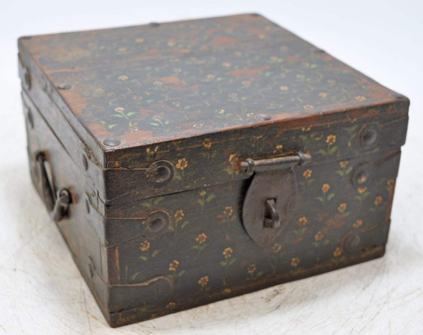 Vintage Wooden Square Storage Chest Box Original Old Hand Crafted Painted