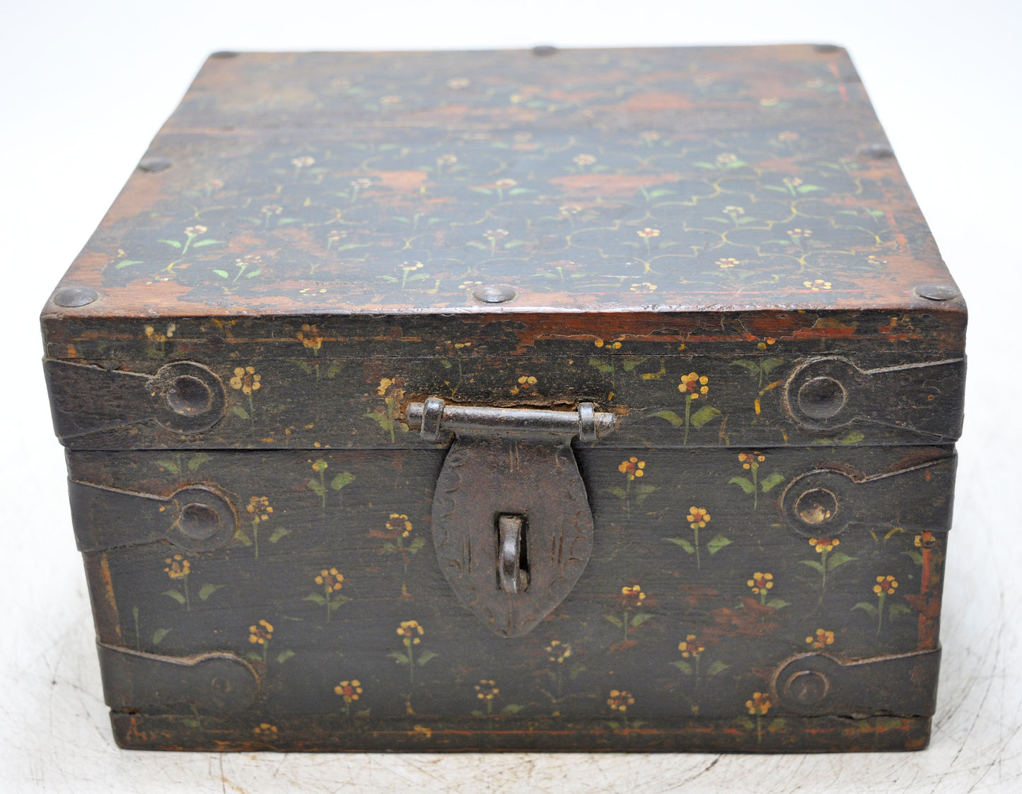 Vintage Wooden Square Storage Chest Box Original Old Hand Crafted Painted