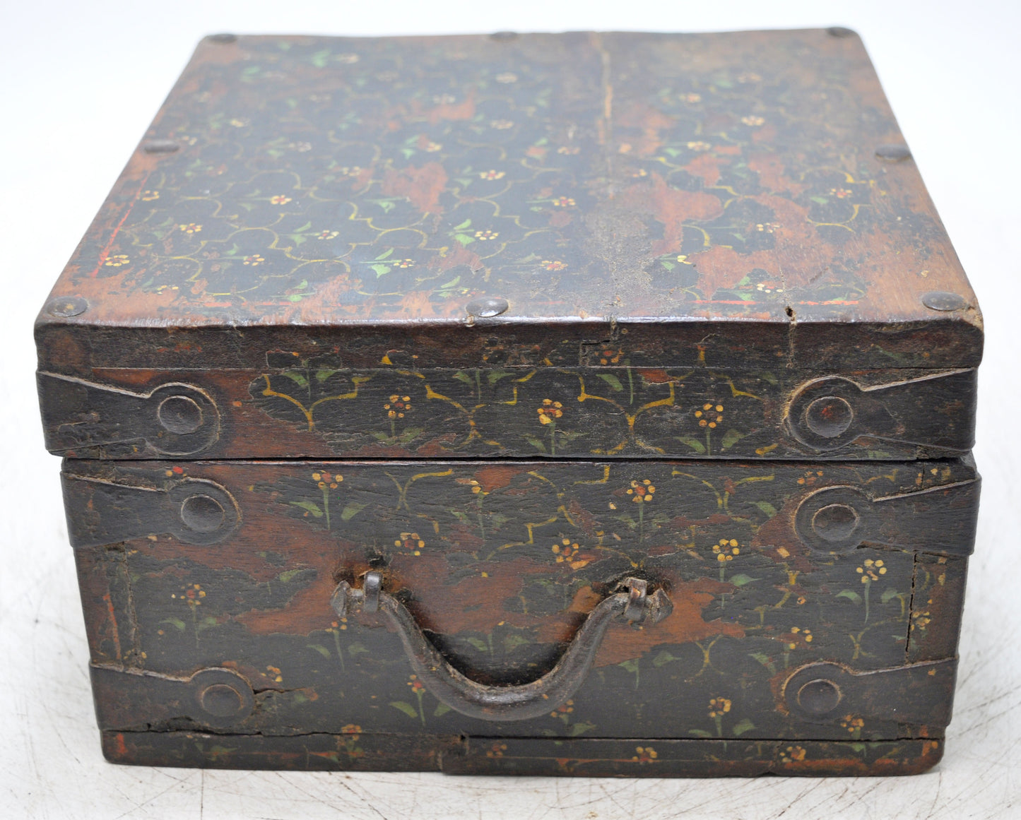 Vintage Wooden Square Storage Chest Box Original Old Hand Crafted Painted
