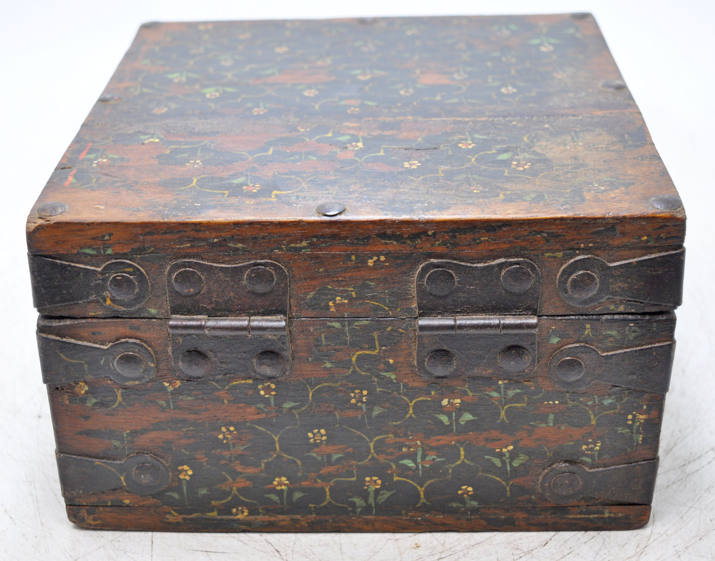 Vintage Wooden Square Storage Chest Box Original Old Hand Crafted Painted