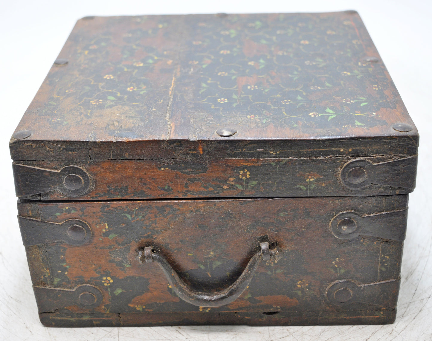 Vintage Wooden Square Storage Chest Box Original Old Hand Crafted Painted