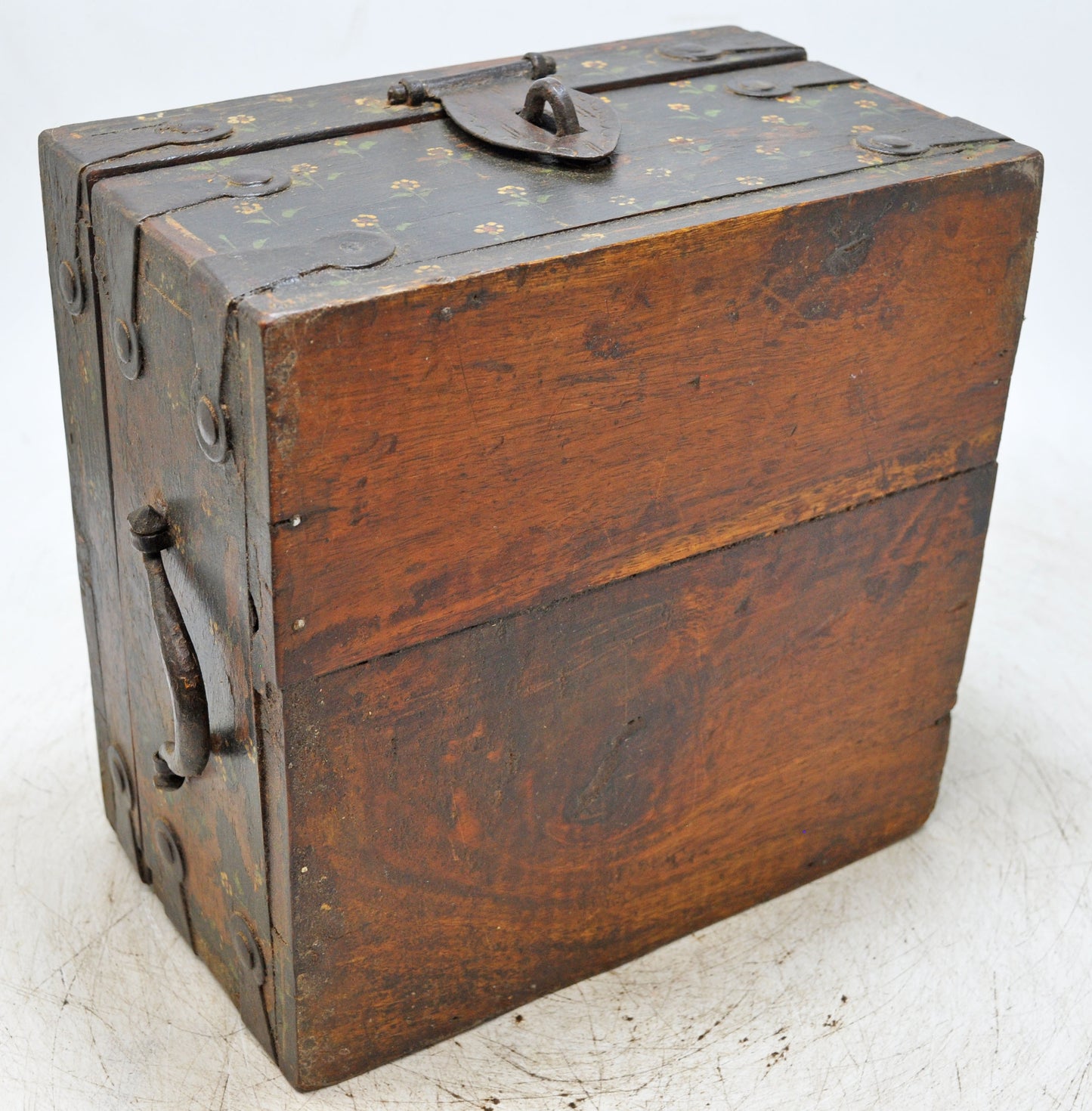 Vintage Wooden Square Storage Chest Box Original Old Hand Crafted Painted