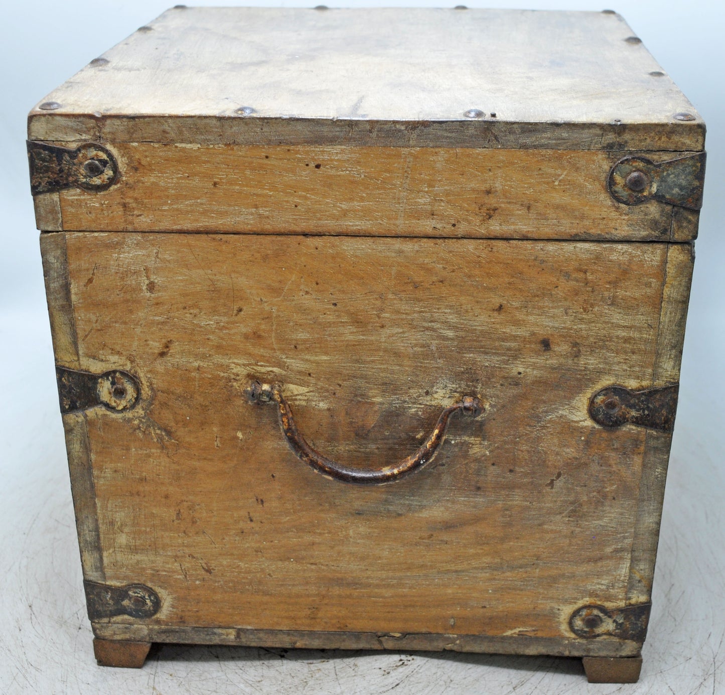 Vintage Wooden Square Storage Chest Box Original Old Hand Crafted Metal Fitted