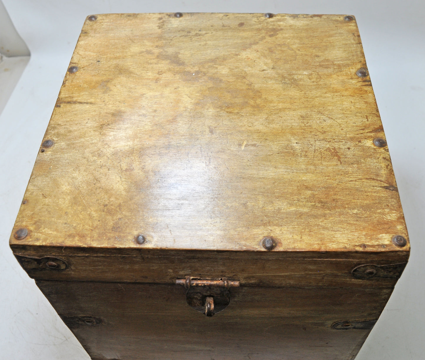 Vintage Wooden Square Storage Chest Box Original Old Hand Crafted Metal Fitted