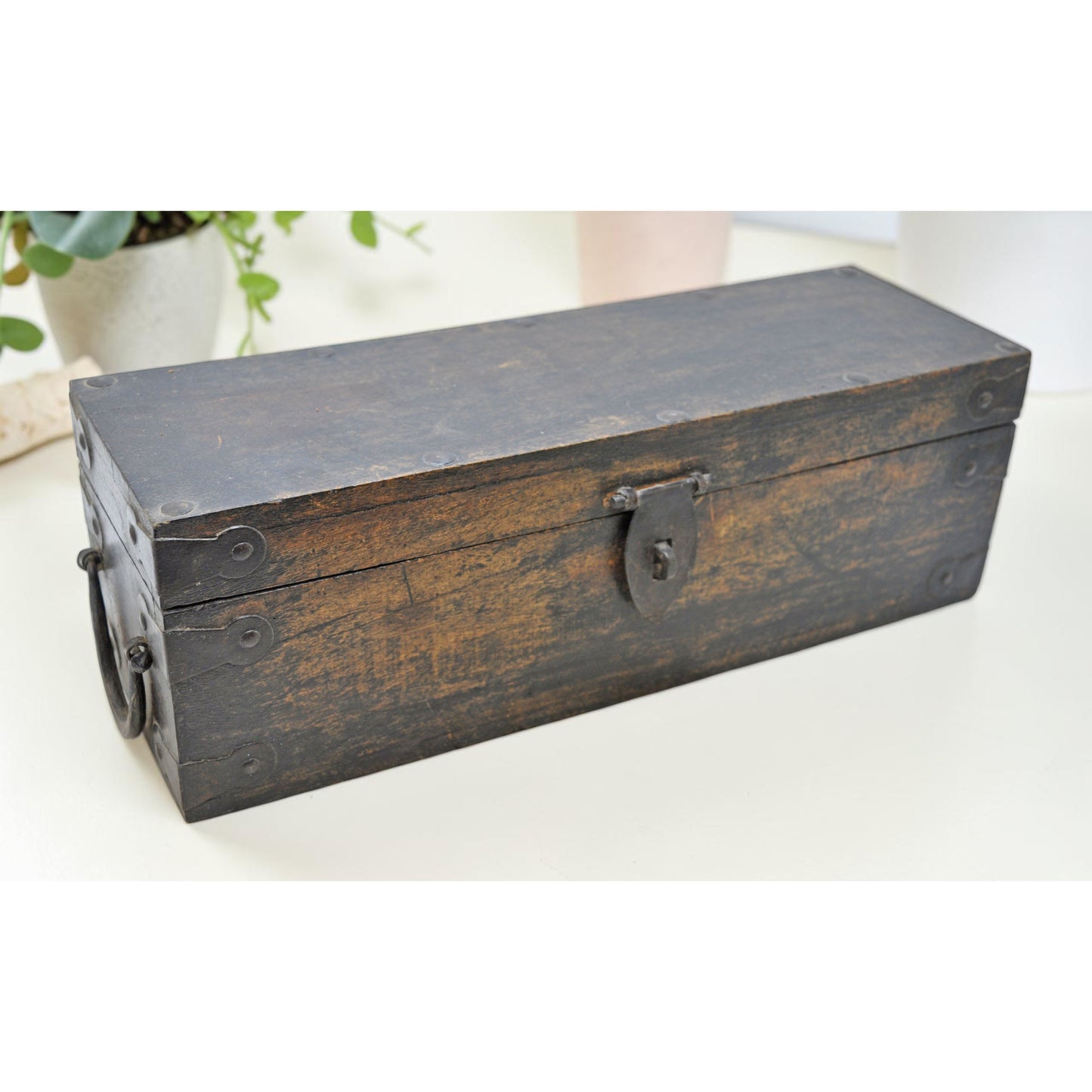 Vintage Wooden Long Storage Chest Box Original Old Hand Crafted