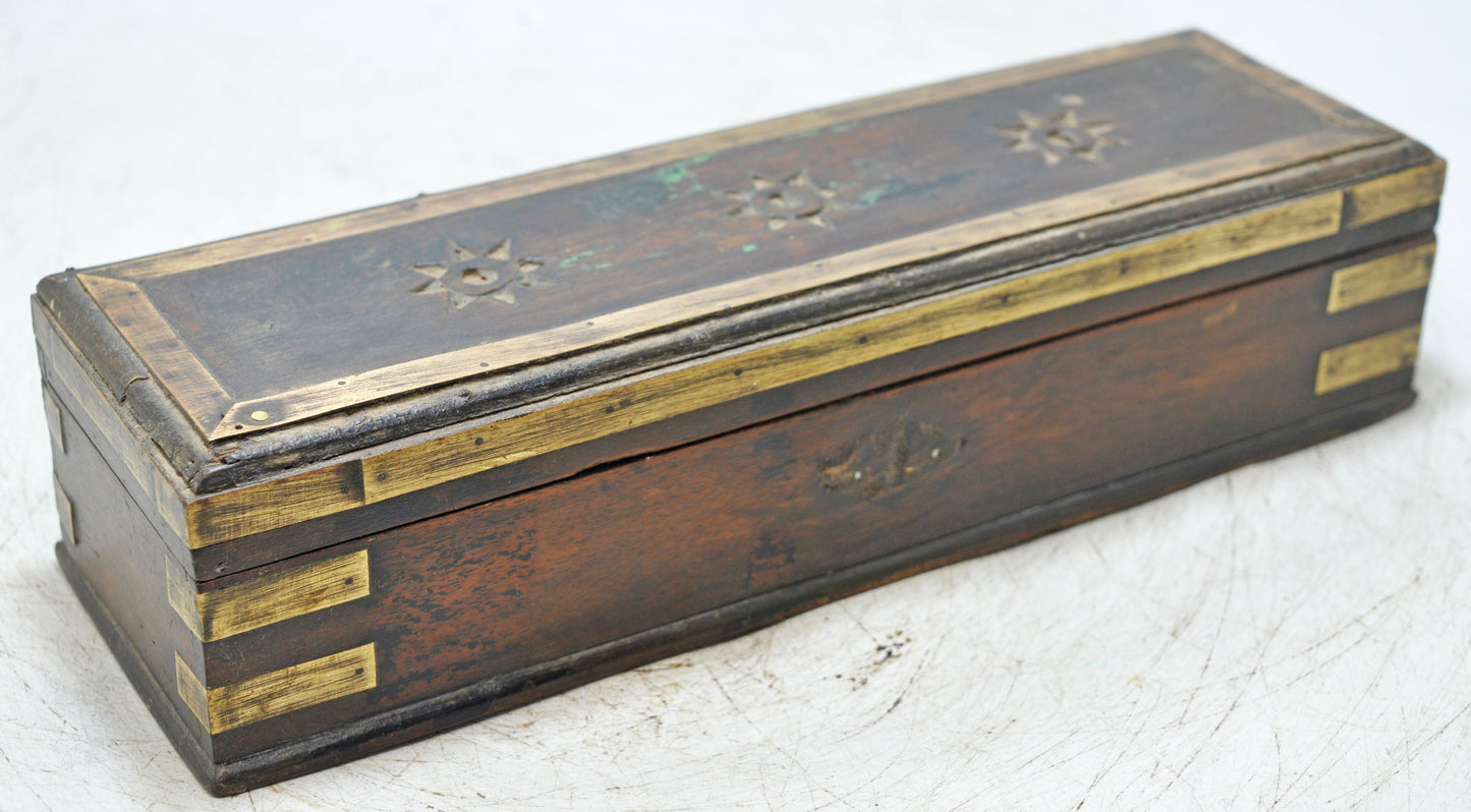 Antique Wooden Fine Pencil Stationary Box Original Old Hand Crafted Brass Fitted
