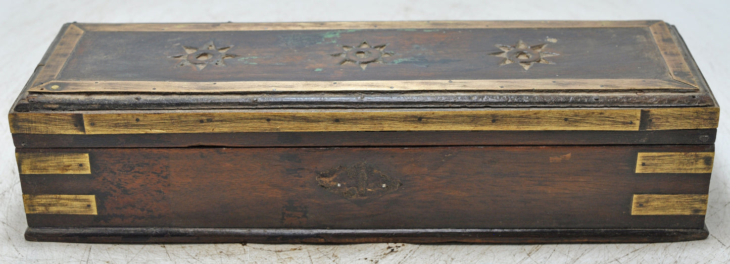 Antique Wooden Fine Pencil Stationary Box Original Old Hand Crafted Brass Fitted