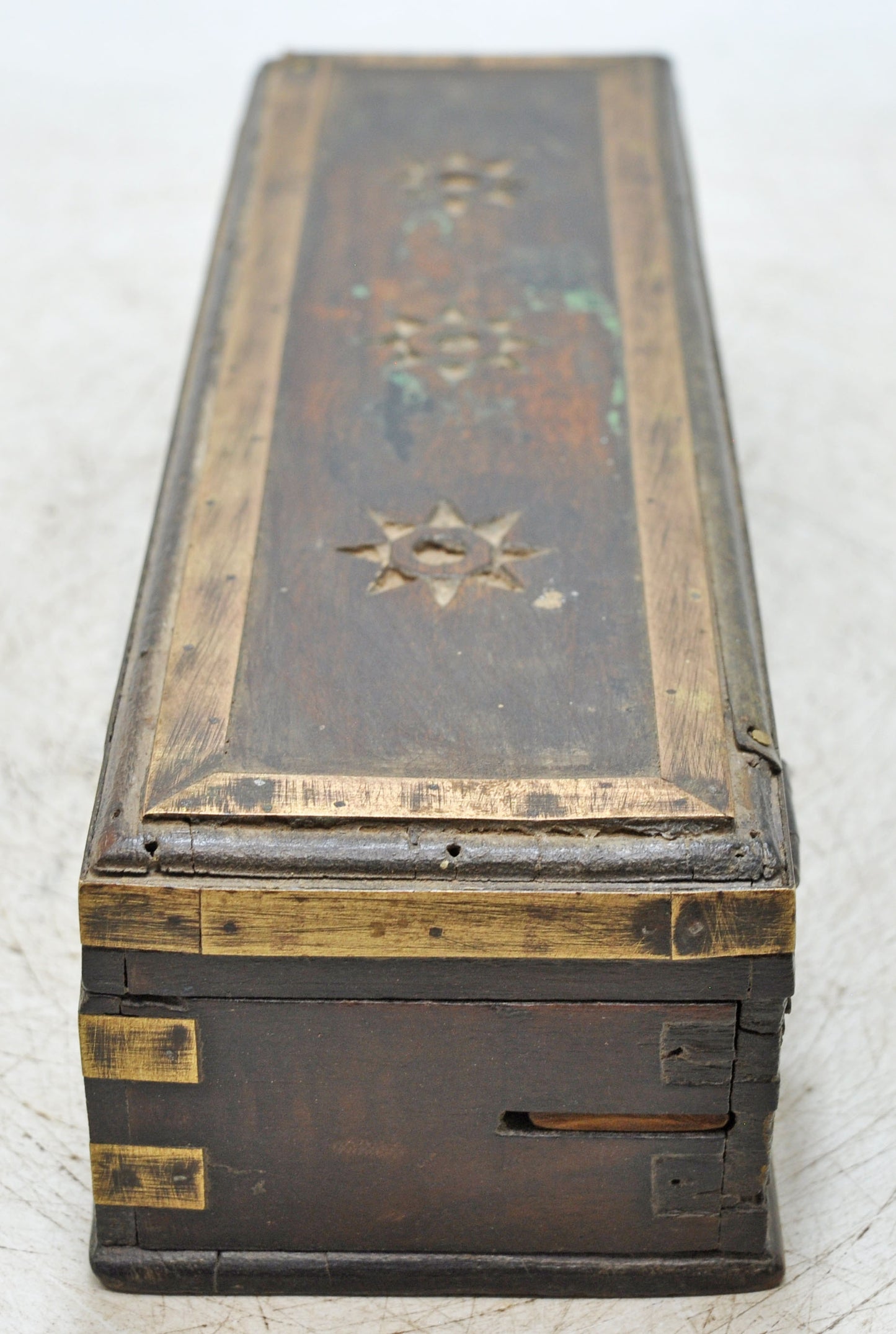 Antique Wooden Fine Pencil Stationary Box Original Old Hand Crafted Brass Fitted