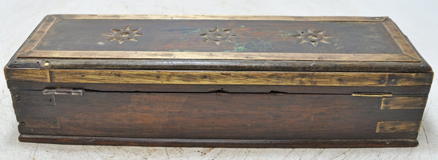 Antique Wooden Fine Pencil Stationary Box Original Old Hand Crafted Brass Fitted