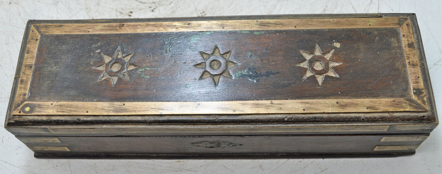 Antique Wooden Fine Pencil Stationary Box Original Old Hand Crafted Brass Fitted