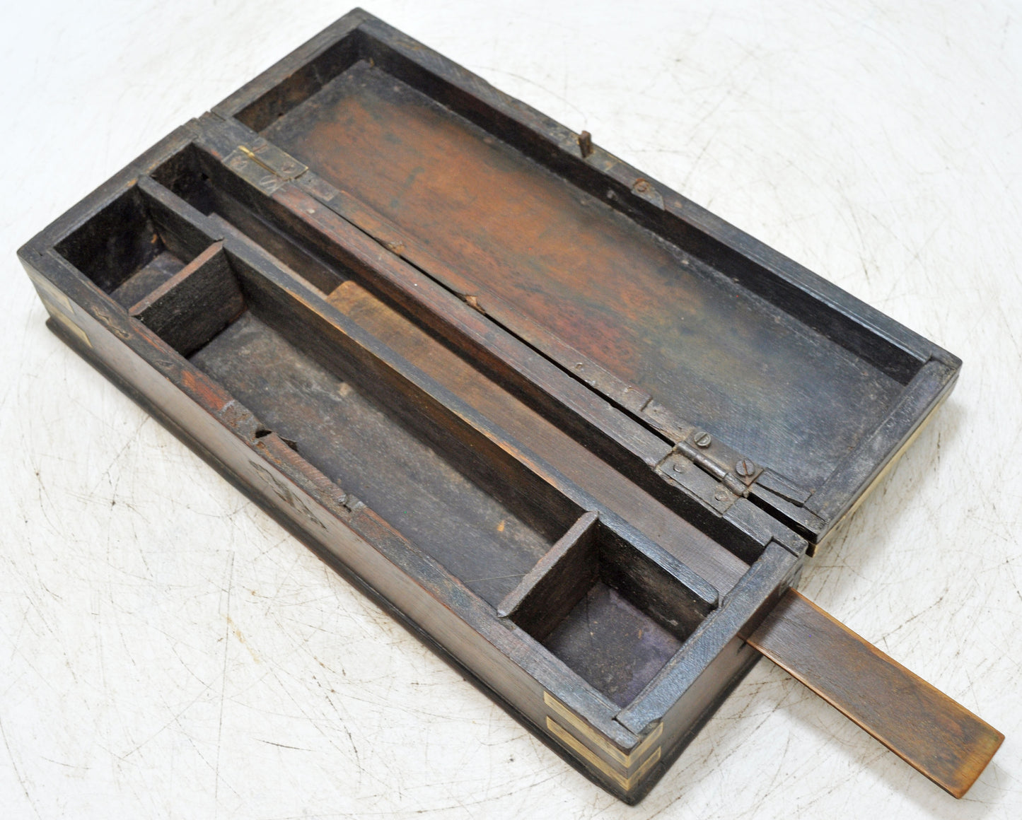 Antique Wooden Fine Pencil Stationary Box Original Old Hand Crafted Brass Fitted