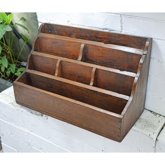 Antique Wooden Paper Envelope Tray Original Old Hand Crafted