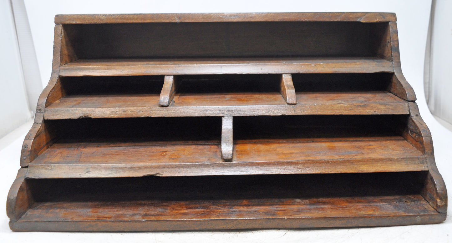 Antique Wooden Paper Envelope Tray Original Old Hand Crafted