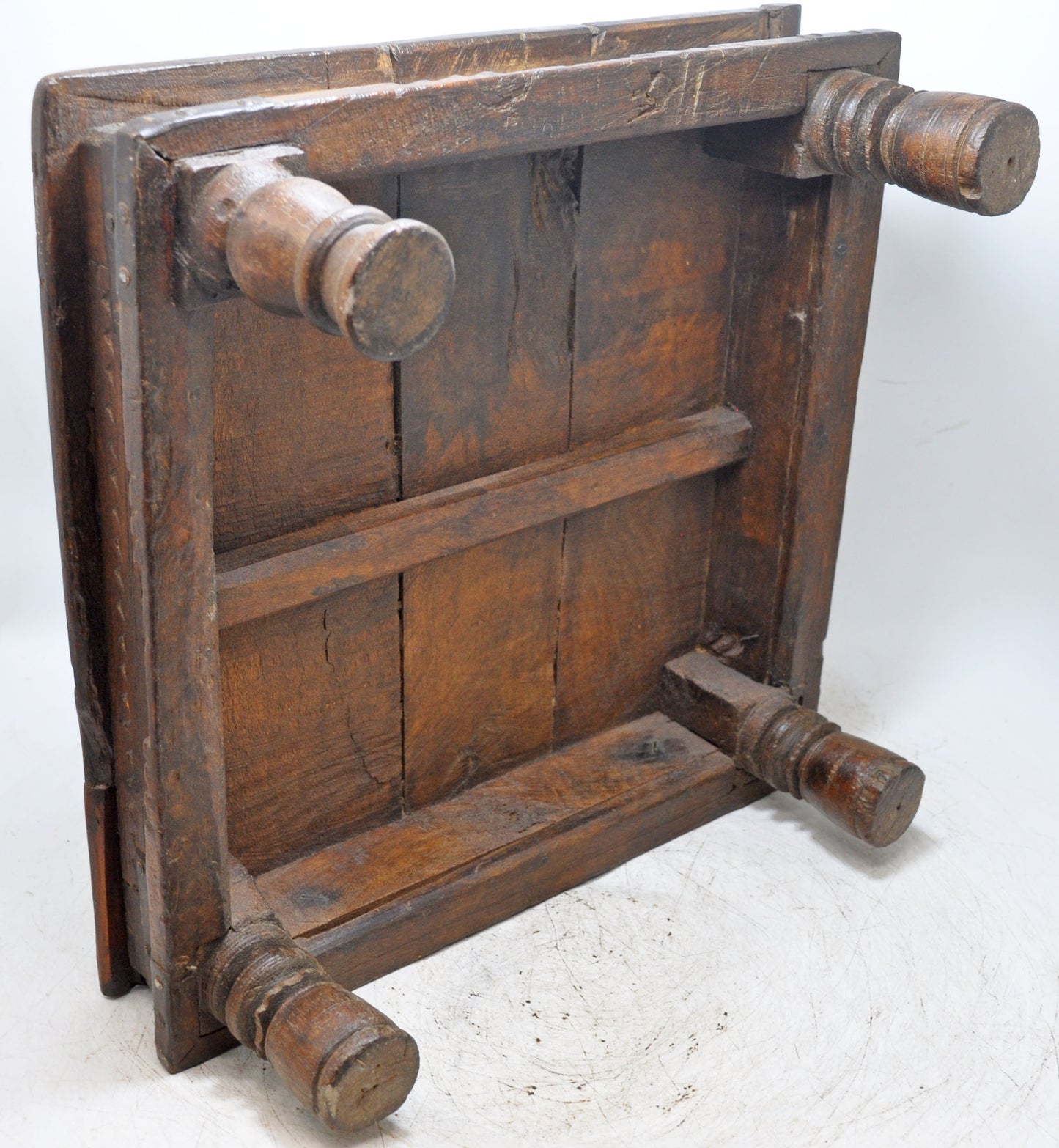 Antique Wooden Square Floor Sitting Bajot Low Stool Original Old Hand Carved