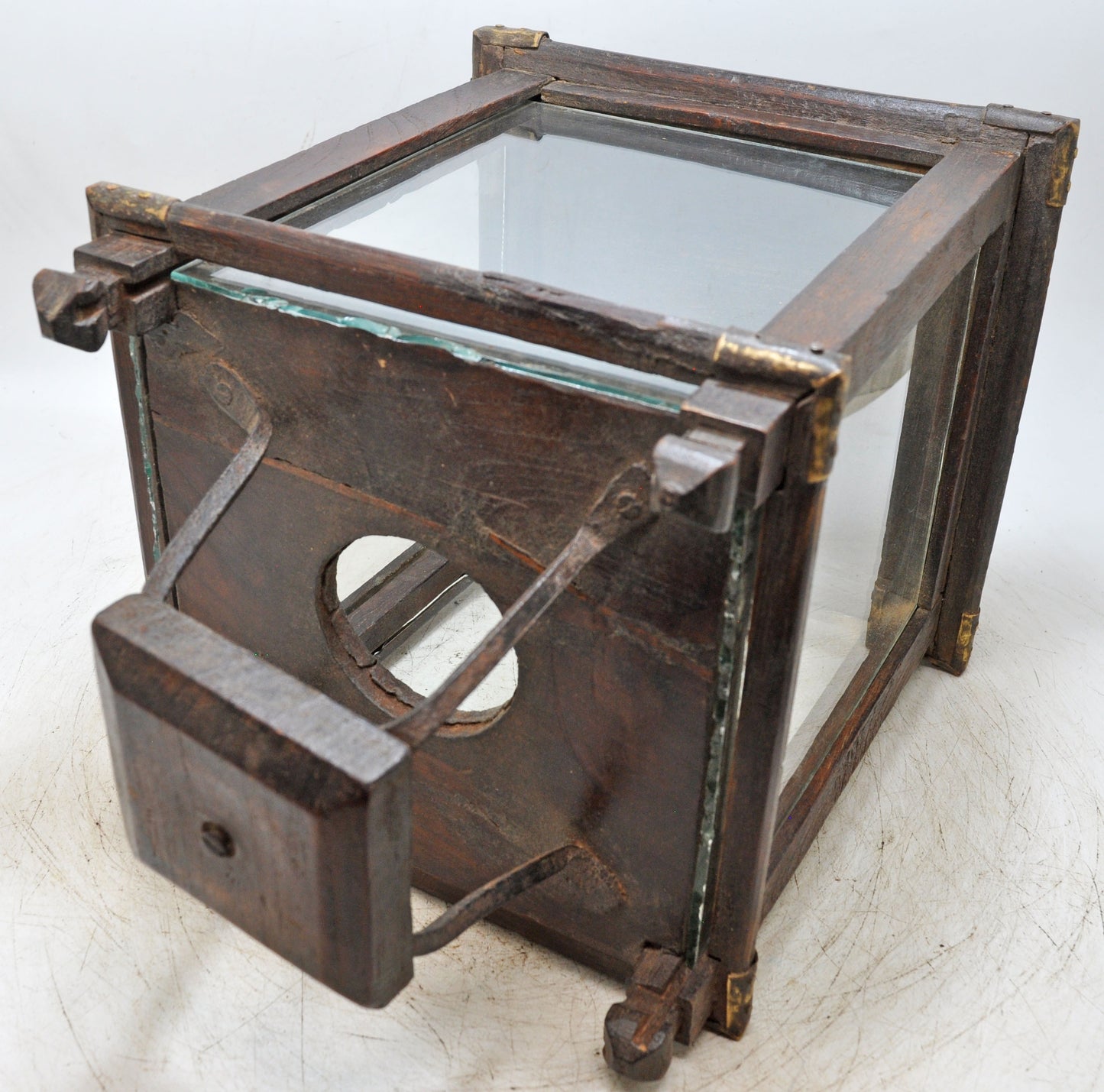 Antique Wooden Glass Large Lamp Lantern Original Old Fine Hand Crafted