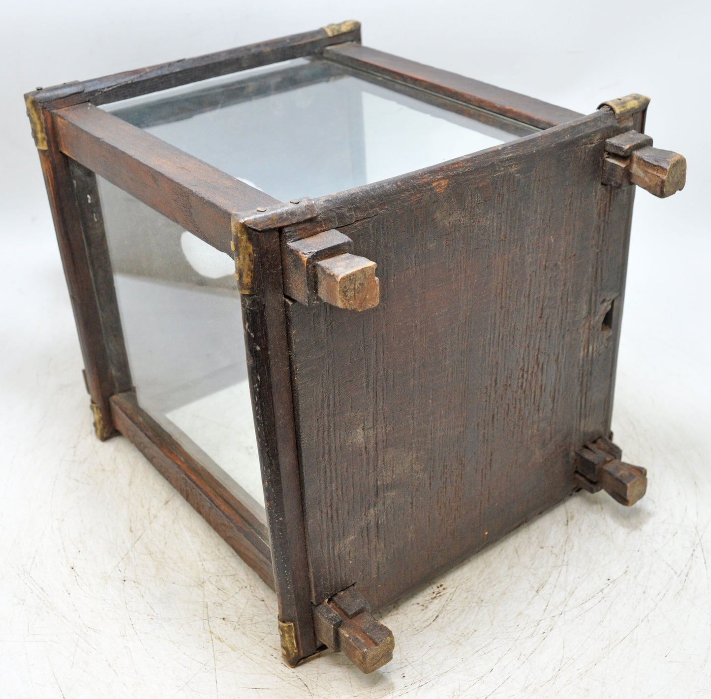 Antique Wooden Glass Large Lamp Lantern Original Old Fine Hand Crafted