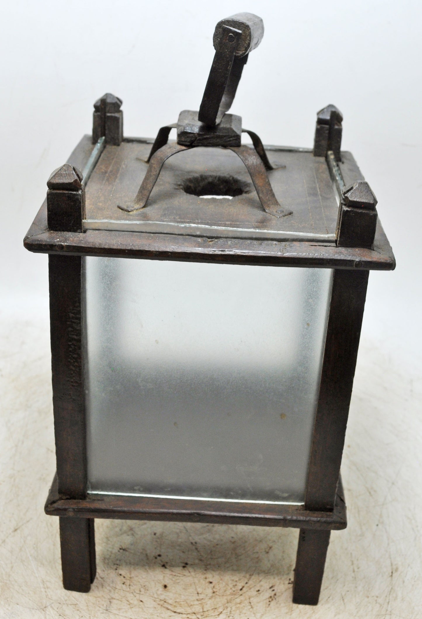 Antique Wooden Glass Large Lamp Lantern Original Old Fine Hand Crafted