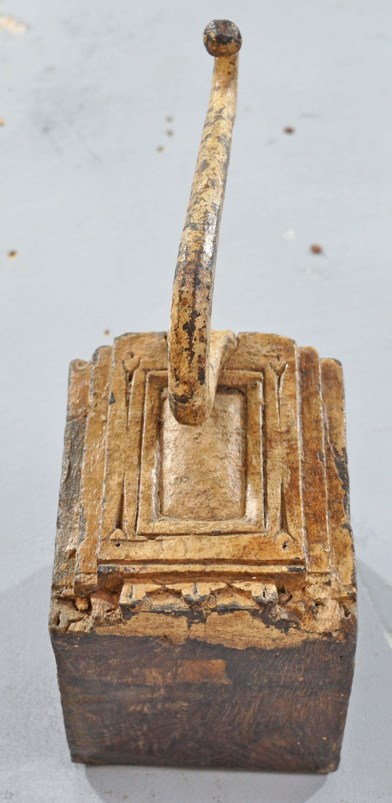 Antique Wooden Wall Hanging Hook Hanger Original Old Hand Crafted Polychrome