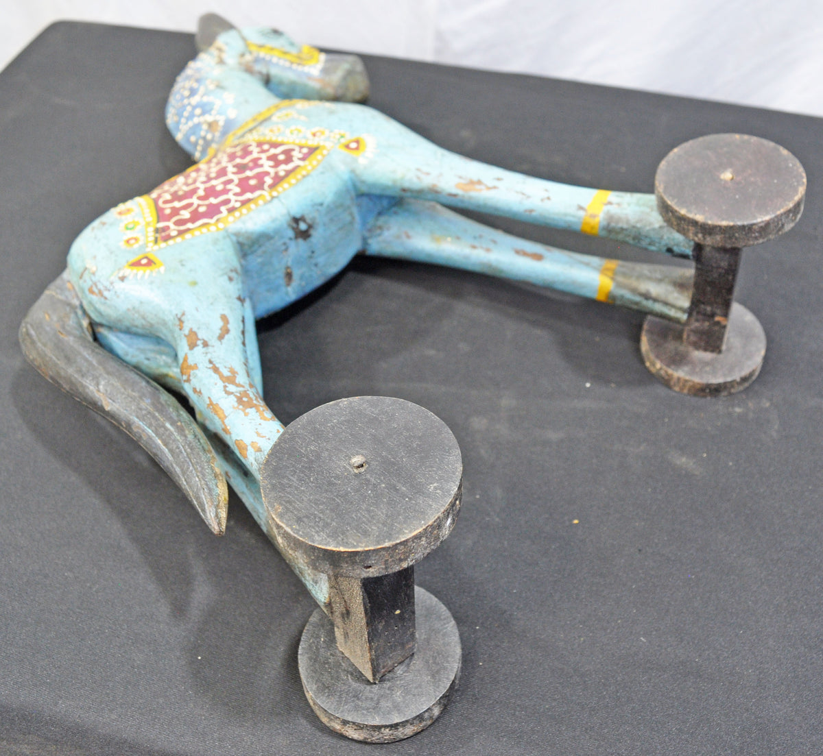 Vintage Wooden Large Horse on Wheels Figurine Original Old Fine Hand Carved Rustic Painted
