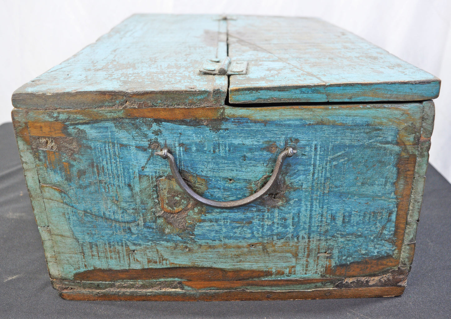 Antique Wooden Large Size Storage Chest Box Original Old Hand Crafted Rustic Blue Painted