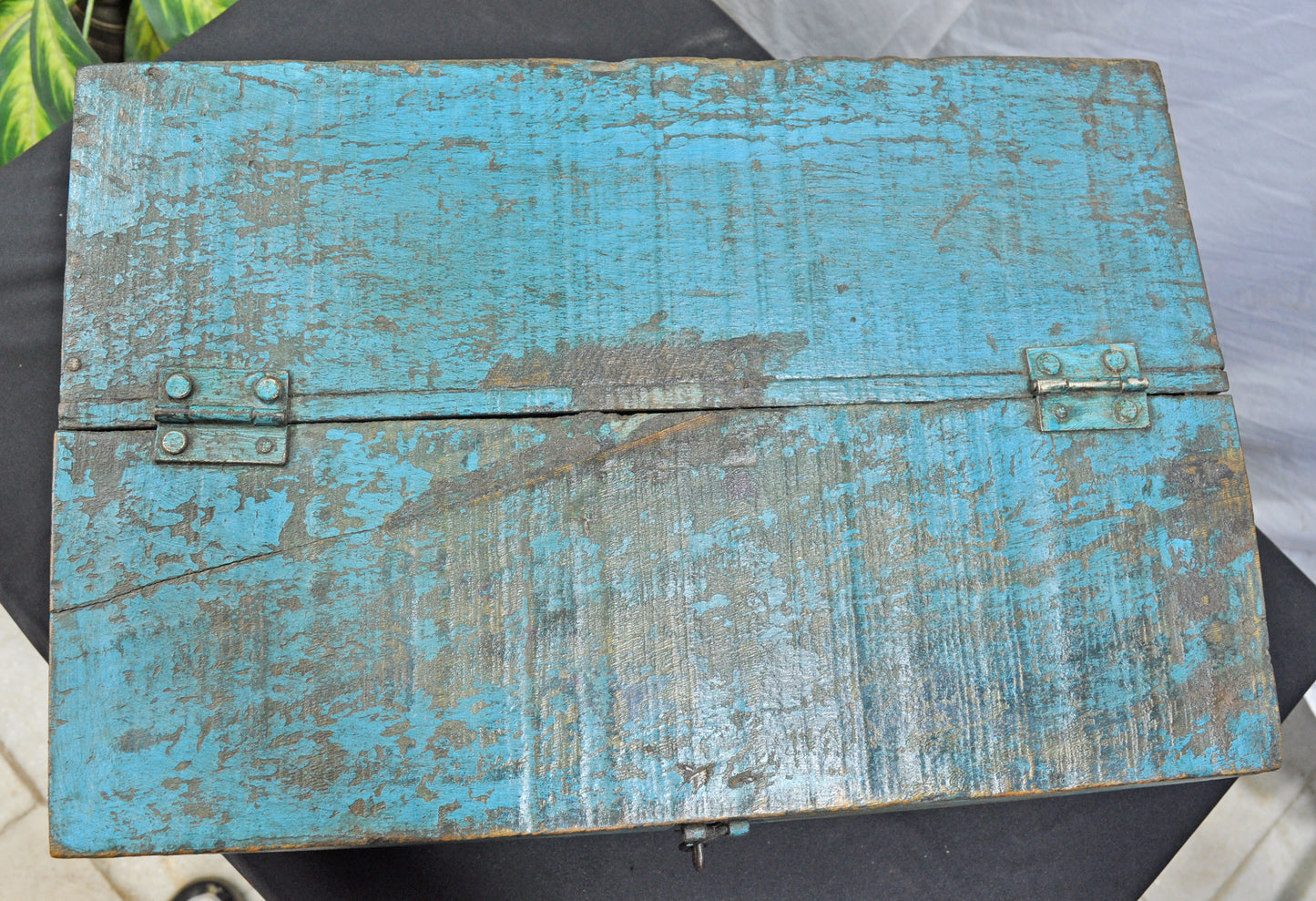 Antique Wooden Large Size Storage Chest Box Original Old Hand Crafted Rustic Blue Painted