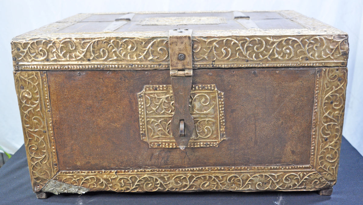 Antique Wooden Large Size Storage Chest Box Original Old Fine Hand Crafted Brass Fitted