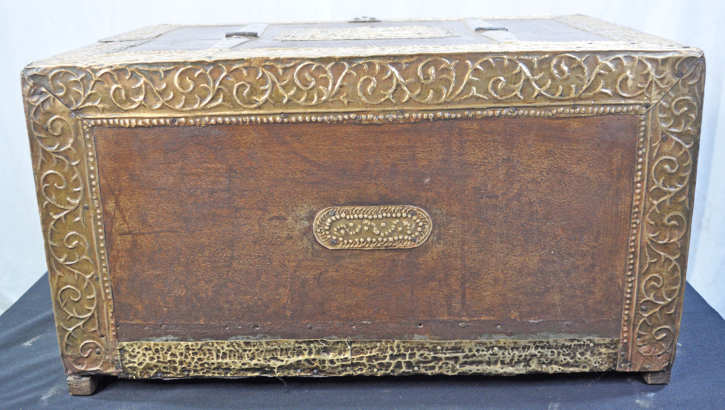 Antique Wooden Large Size Storage Chest Box Original Old Fine Hand Crafted Brass Fitted