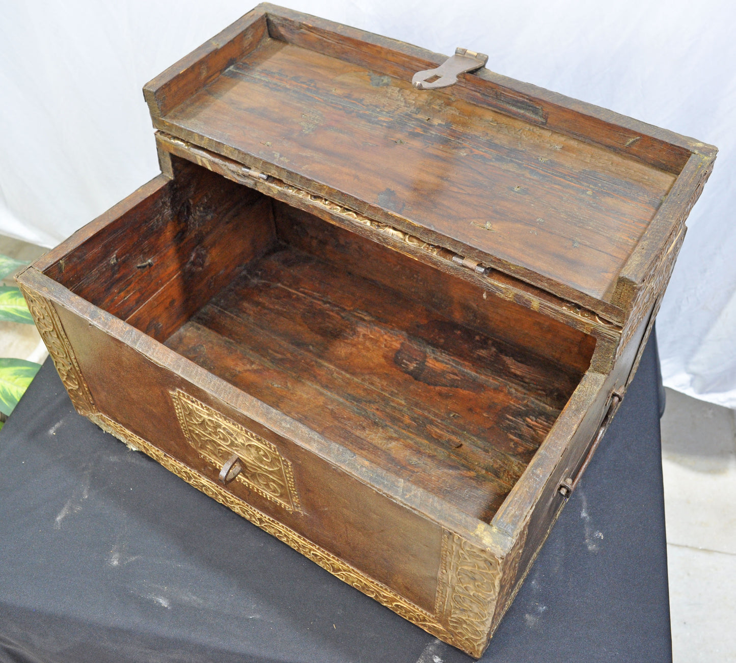 Antique Wooden Large Size Storage Chest Box Original Old Fine Hand Crafted Brass Fitted