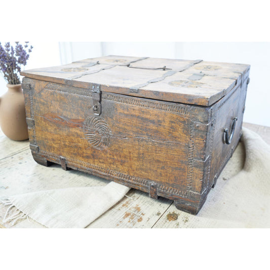 Antique Wooden Large Size Storage Chest Box Original Old Hand Crafted Fine Carved