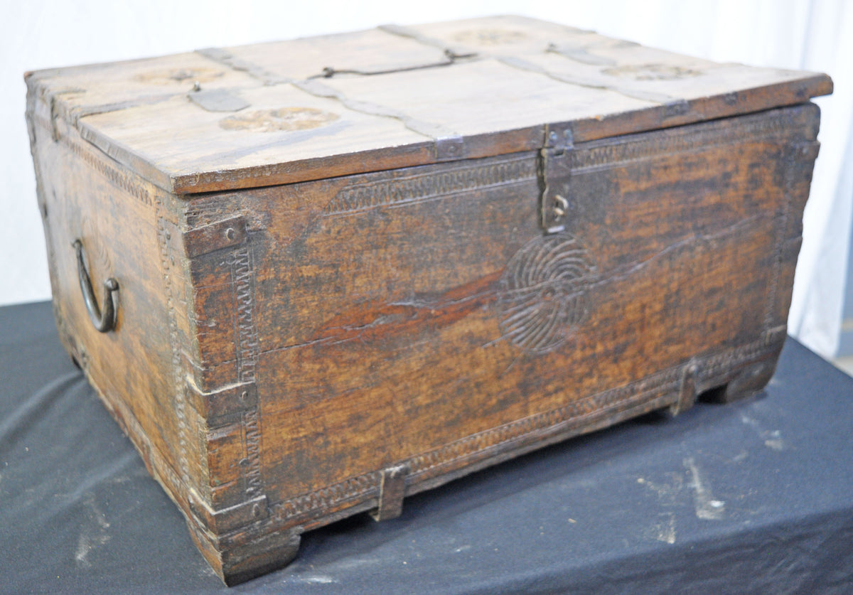 Antique Wooden Large Size Storage Chest Box Original Old Hand Crafted Fine Carved