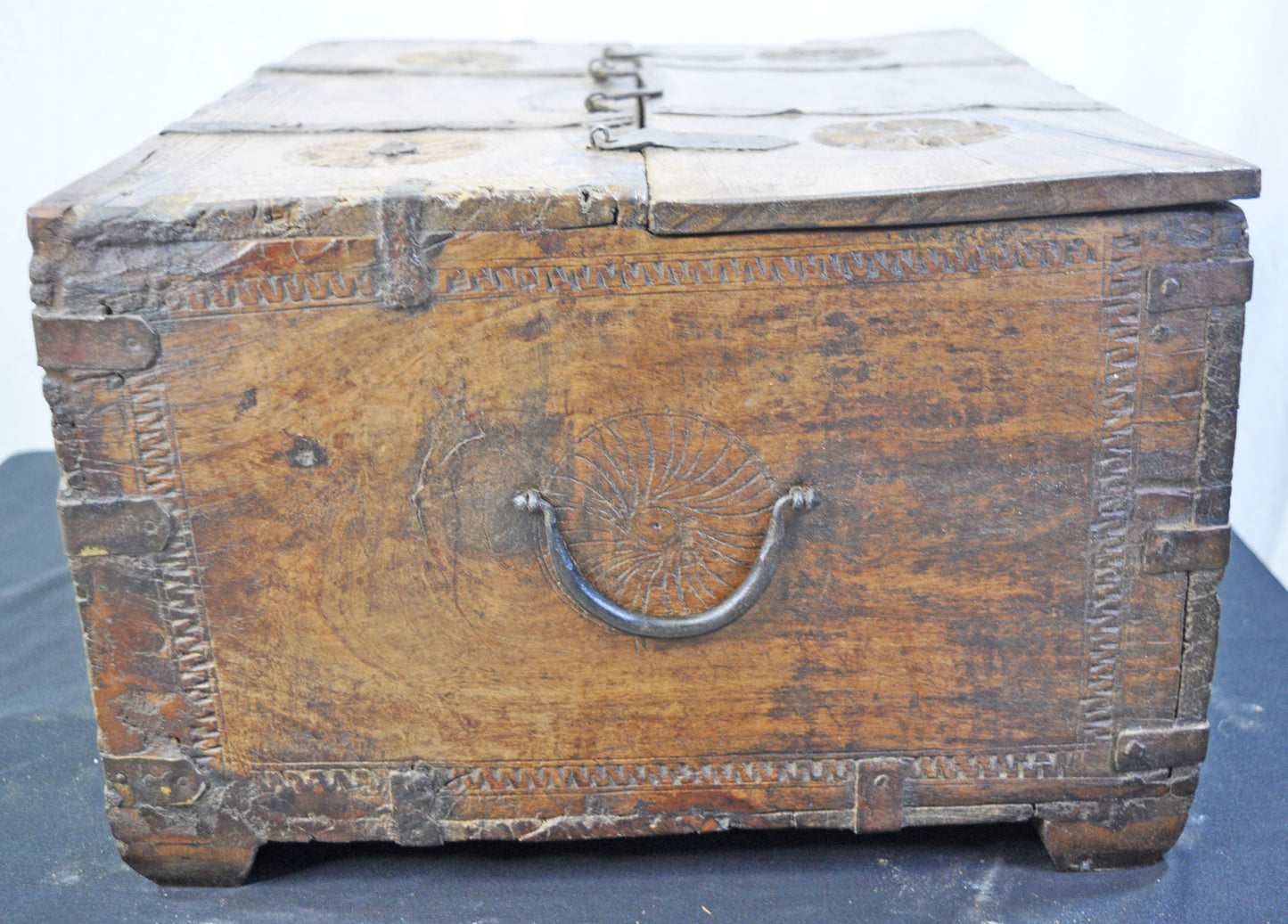 Antique Wooden Large Size Storage Chest Box Original Old Hand Crafted Fine Carved