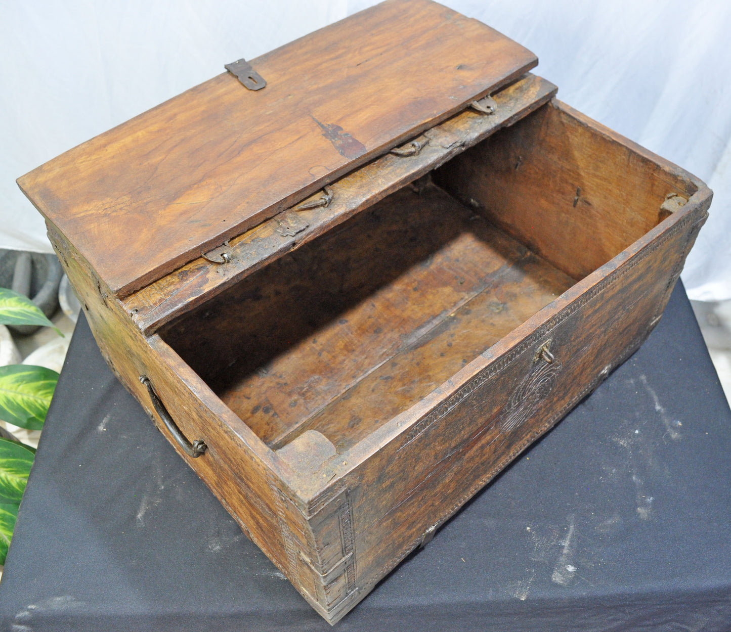 Antique Wooden Large Size Storage Chest Box Original Old Hand Crafted Fine Carved
