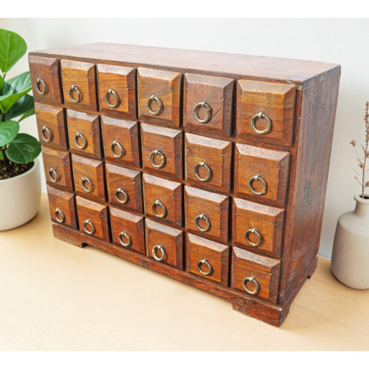 Vintage Wooden Large Size Chest of 24 Drawers Storage Box Original Old Fine Hand Crafted