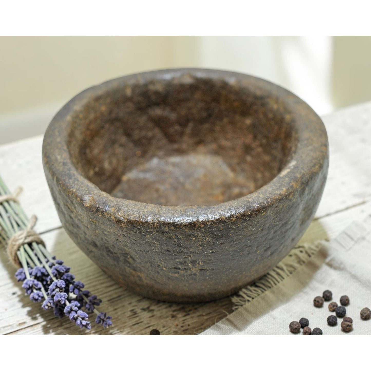 Antique Sand Stone Round Kitchenware Curry Bowl Original Old Fine Hand Carved