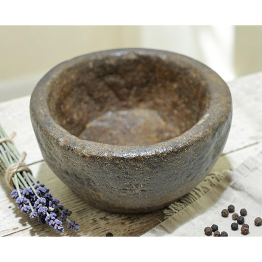 Antique Sand Stone Round Kitchenware Curry Bowl Original Old Fine Hand Carved