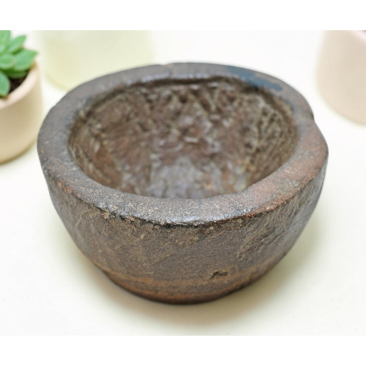 Antique Sand Stone Round Kitchenware Curry Bowl Original Old Fine Hand Carved