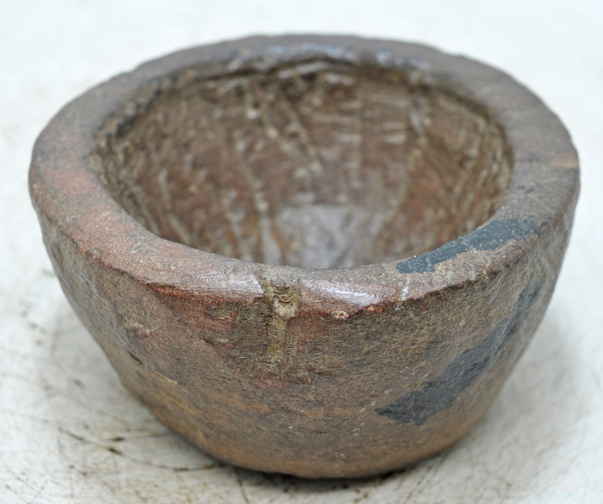 Antique Sand Stone Round Kitchenware Curry Bowl Original Old Fine Hand Carved