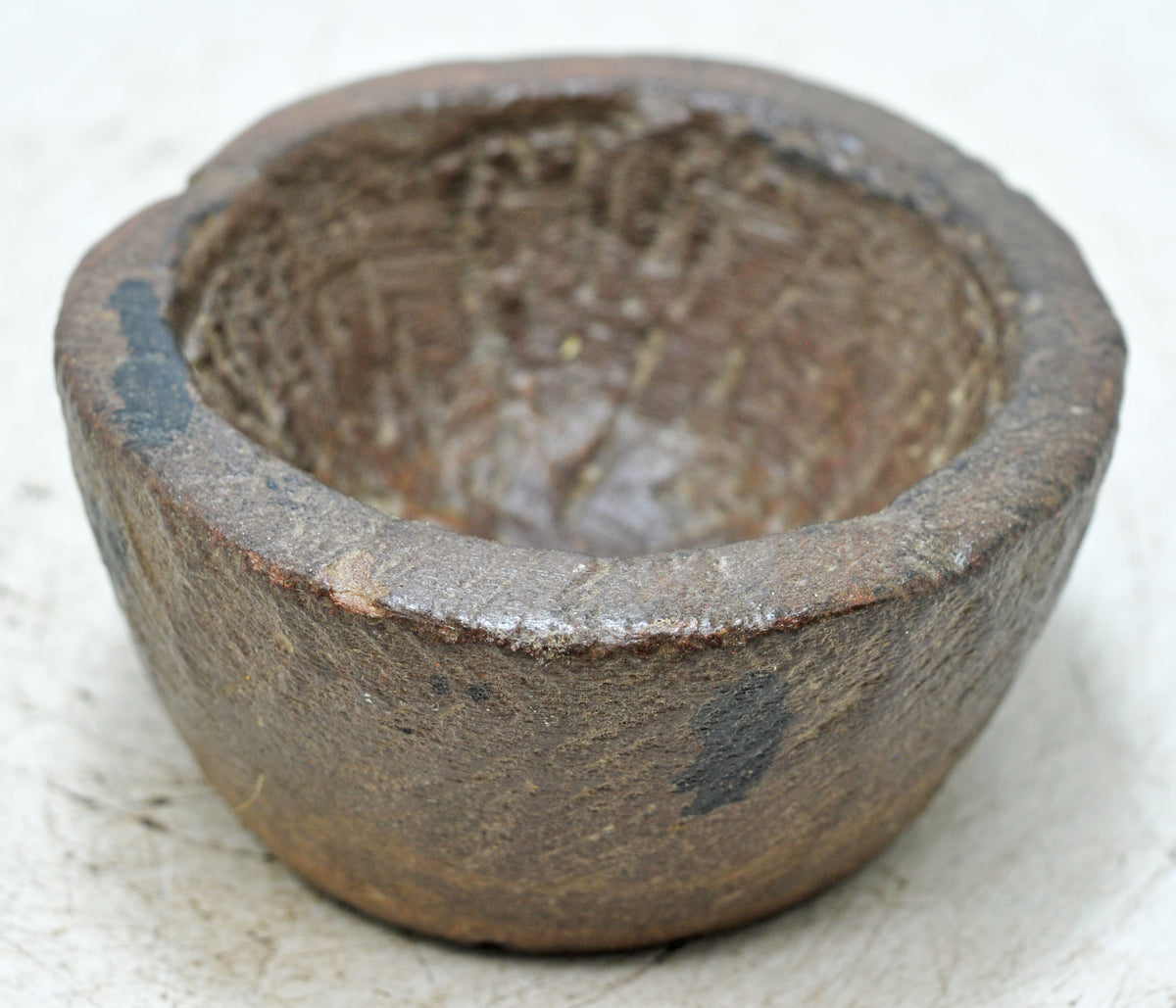 Antique Sand Stone Round Kitchenware Curry Bowl Original Old Fine Hand Carved