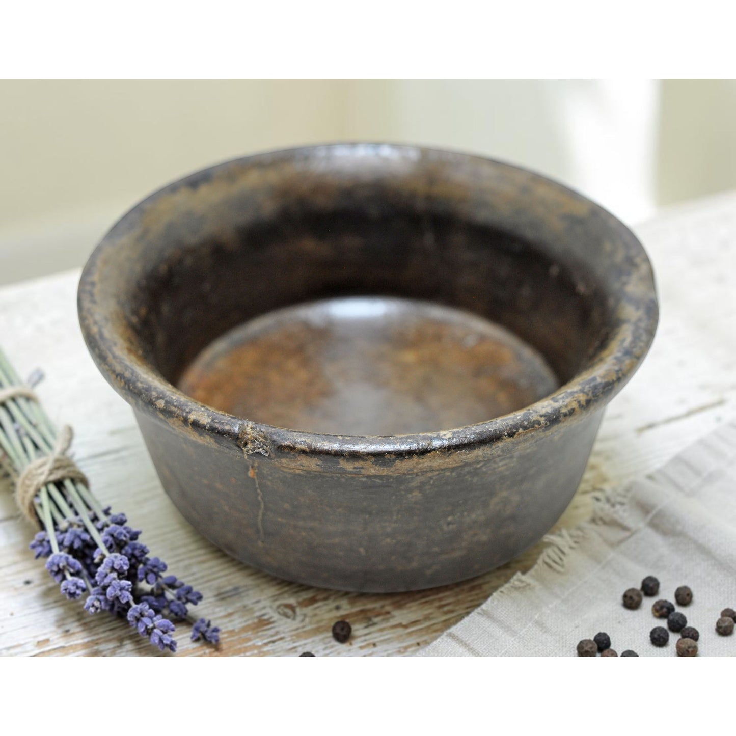 Antique Black Stone Round Kitchenware Curry Bowl Original Old Fine Hand Carved