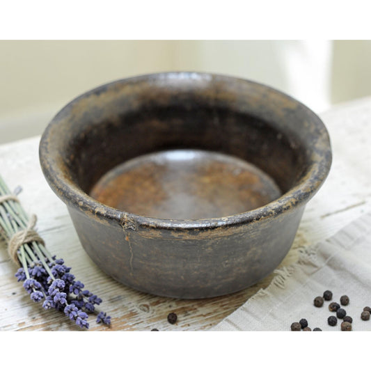 Antique Black Stone Round Kitchenware Curry Bowl Original Old Fine Hand Carved