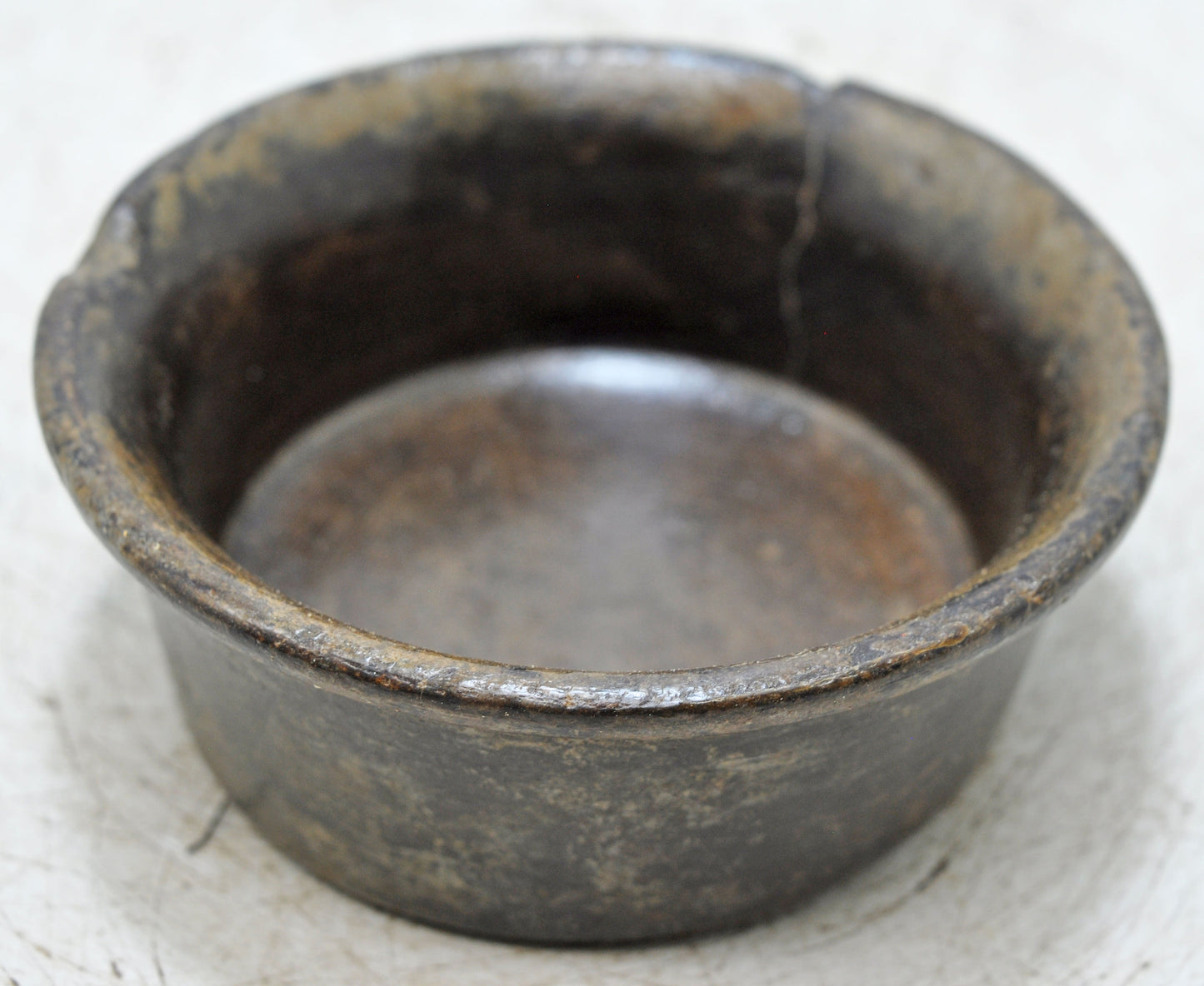 Antique Black Stone Round Kitchenware Curry Bowl Original Old Fine Hand Carved