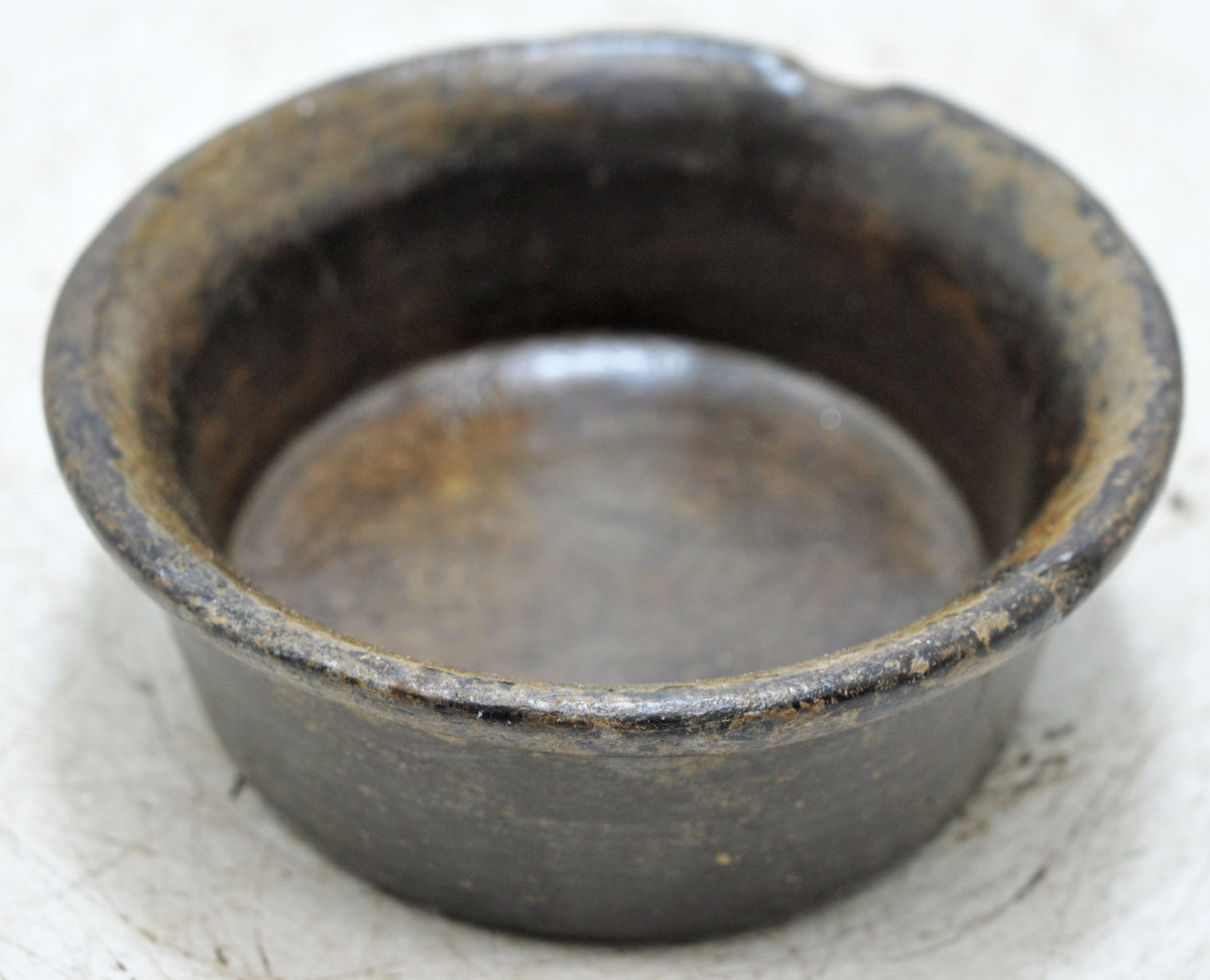 Antique Black Stone Round Kitchenware Curry Bowl Original Old Fine Hand Carved