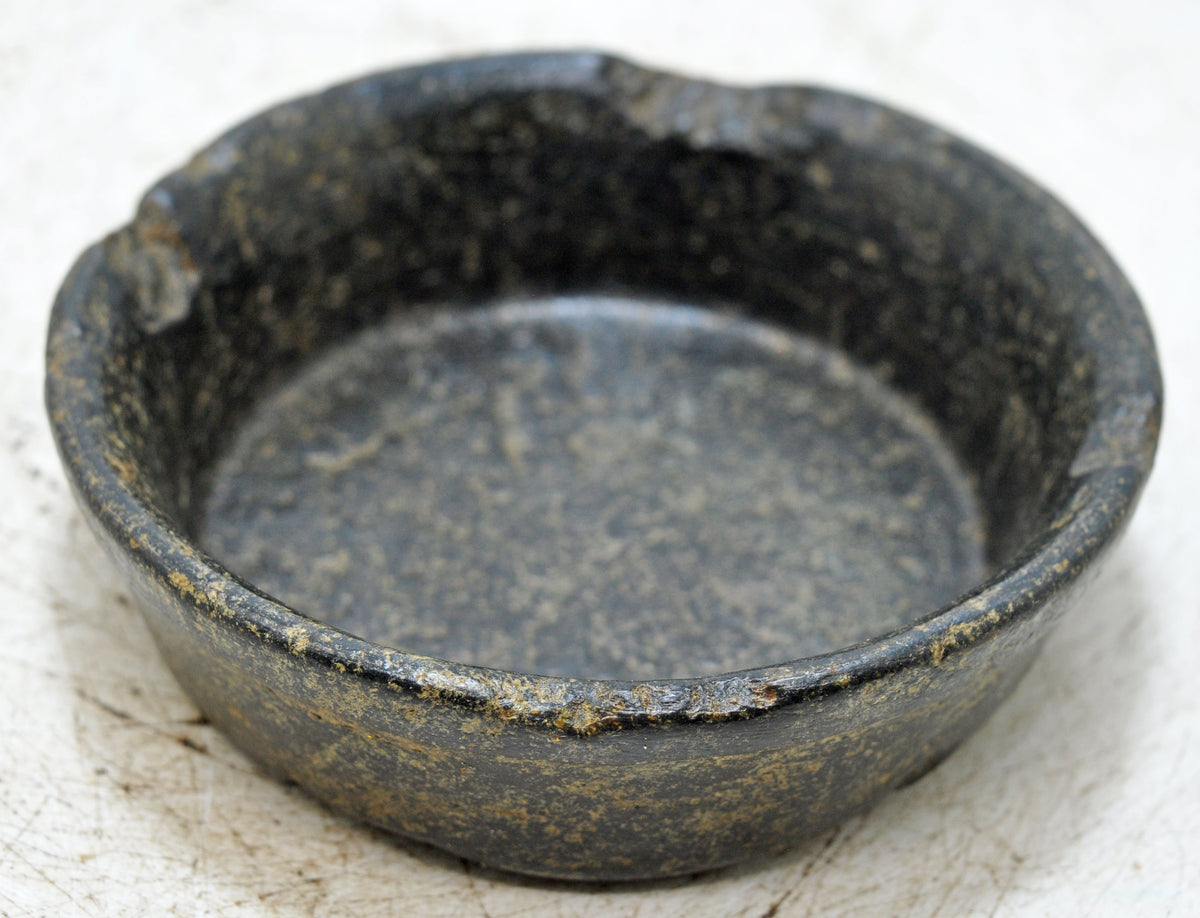 Antique Black Stone Round Kitchenware Curry Bowl Original Old Fine Hand Carved