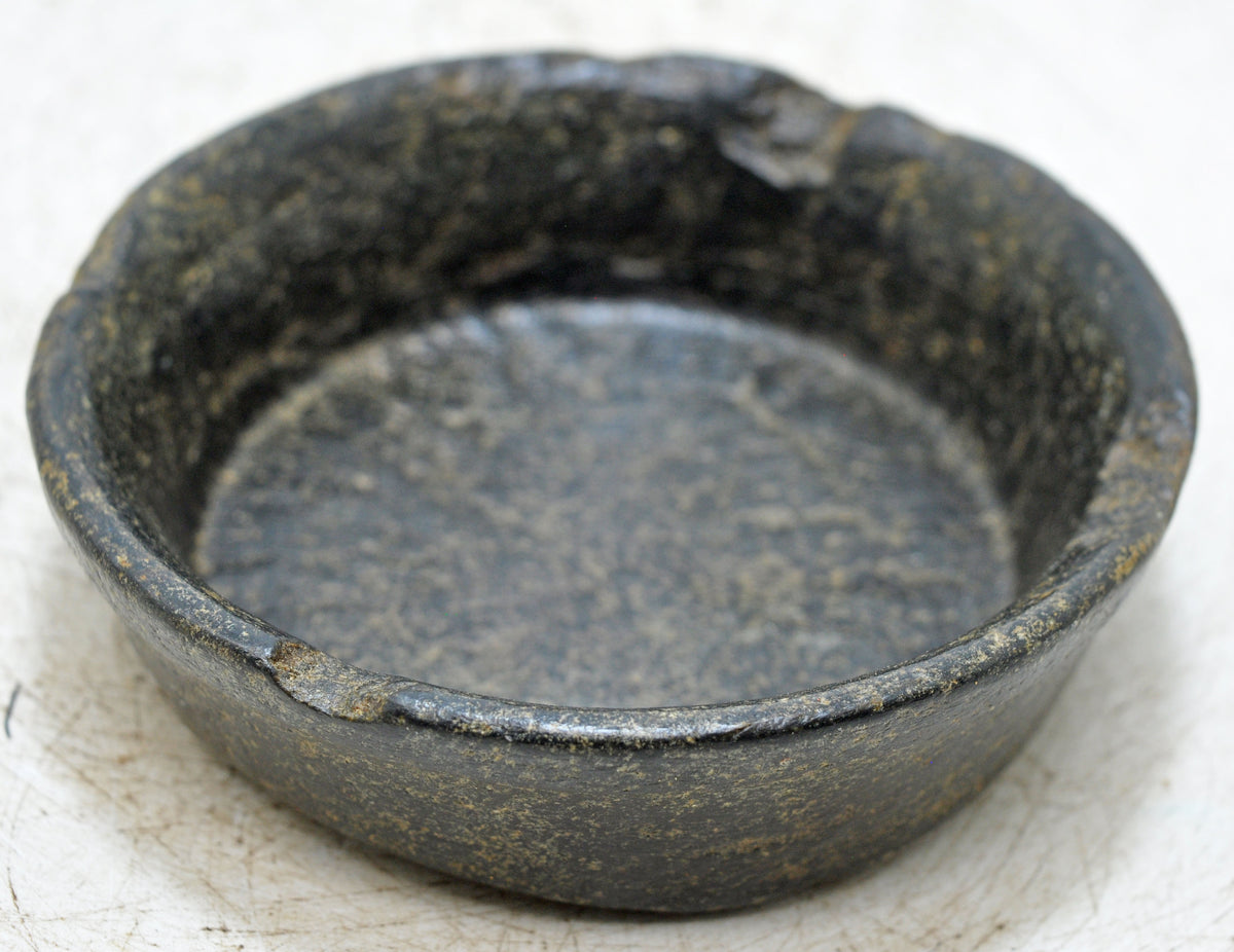 Antique Black Stone Round Kitchenware Curry Bowl Original Old Fine Hand Carved