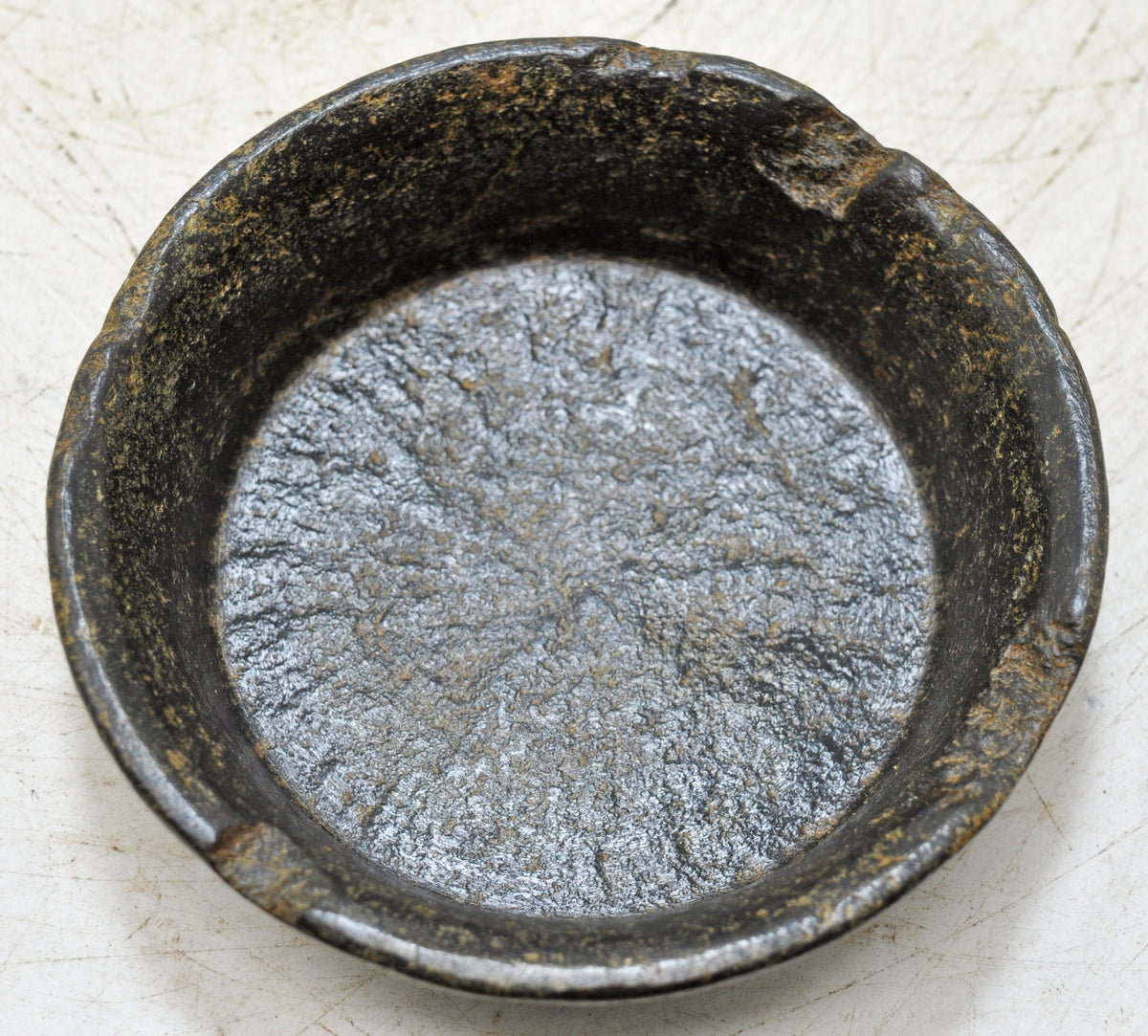 Antique Black Stone Round Kitchenware Curry Bowl Original Old Fine Hand Carved