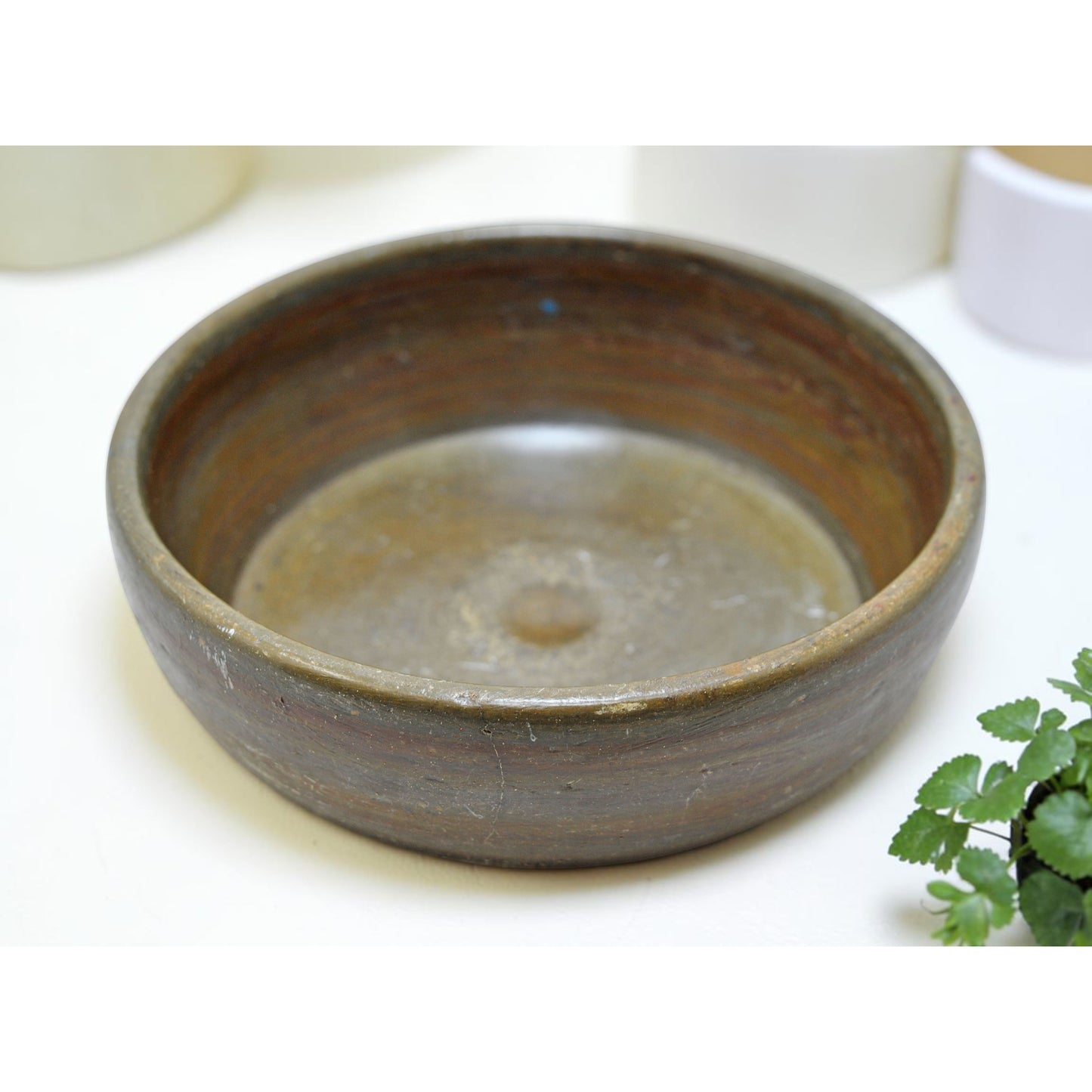 Antique Black Stone Round Kitchenware Curry Bowl Original Old Fine Hand Carved