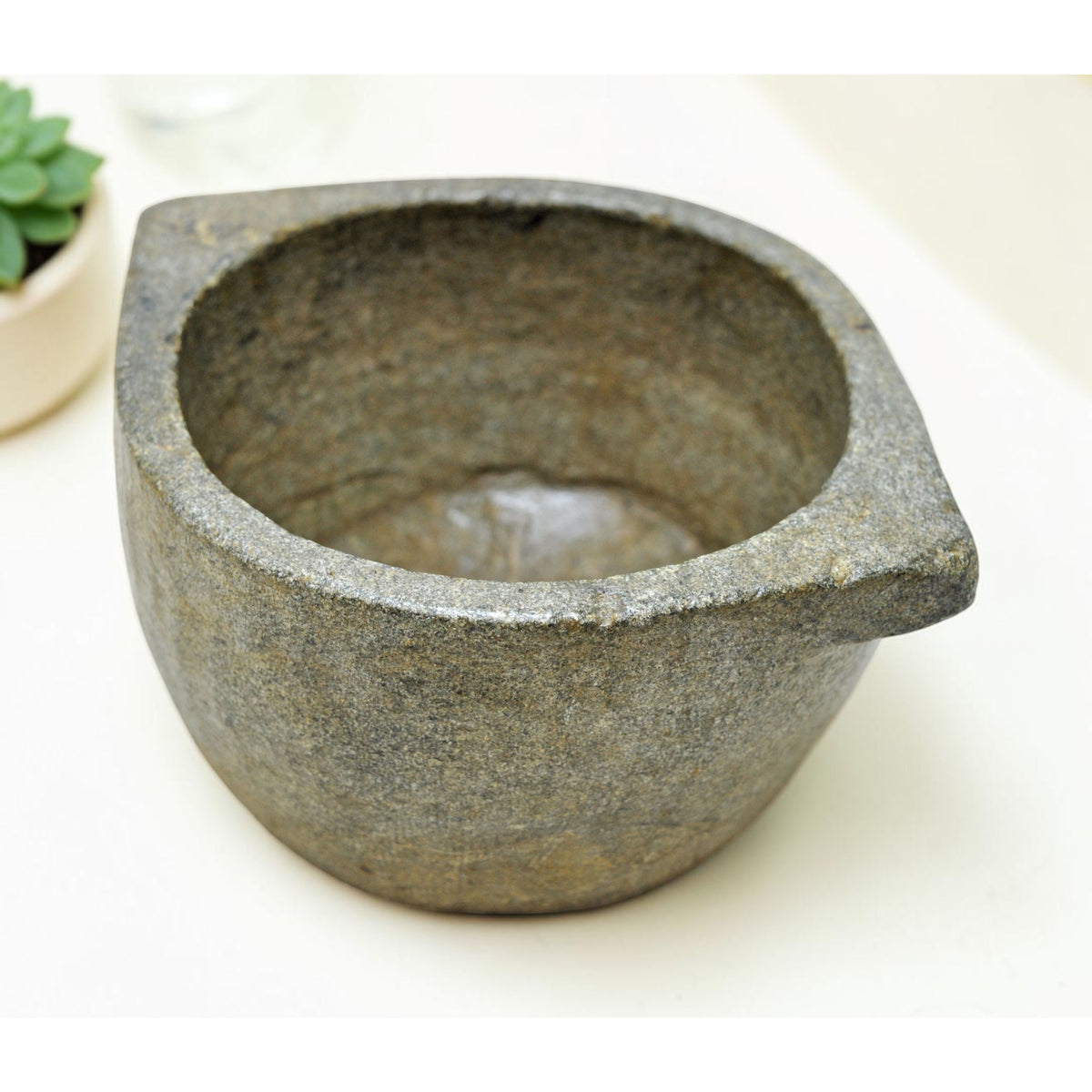 Antique Black Stone Round Kitchenware Curry Bowl Original Old Fine Hand Carved