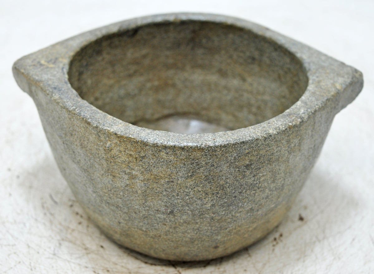 Antique Black Stone Round Kitchenware Curry Bowl Original Old Fine Hand Carved
